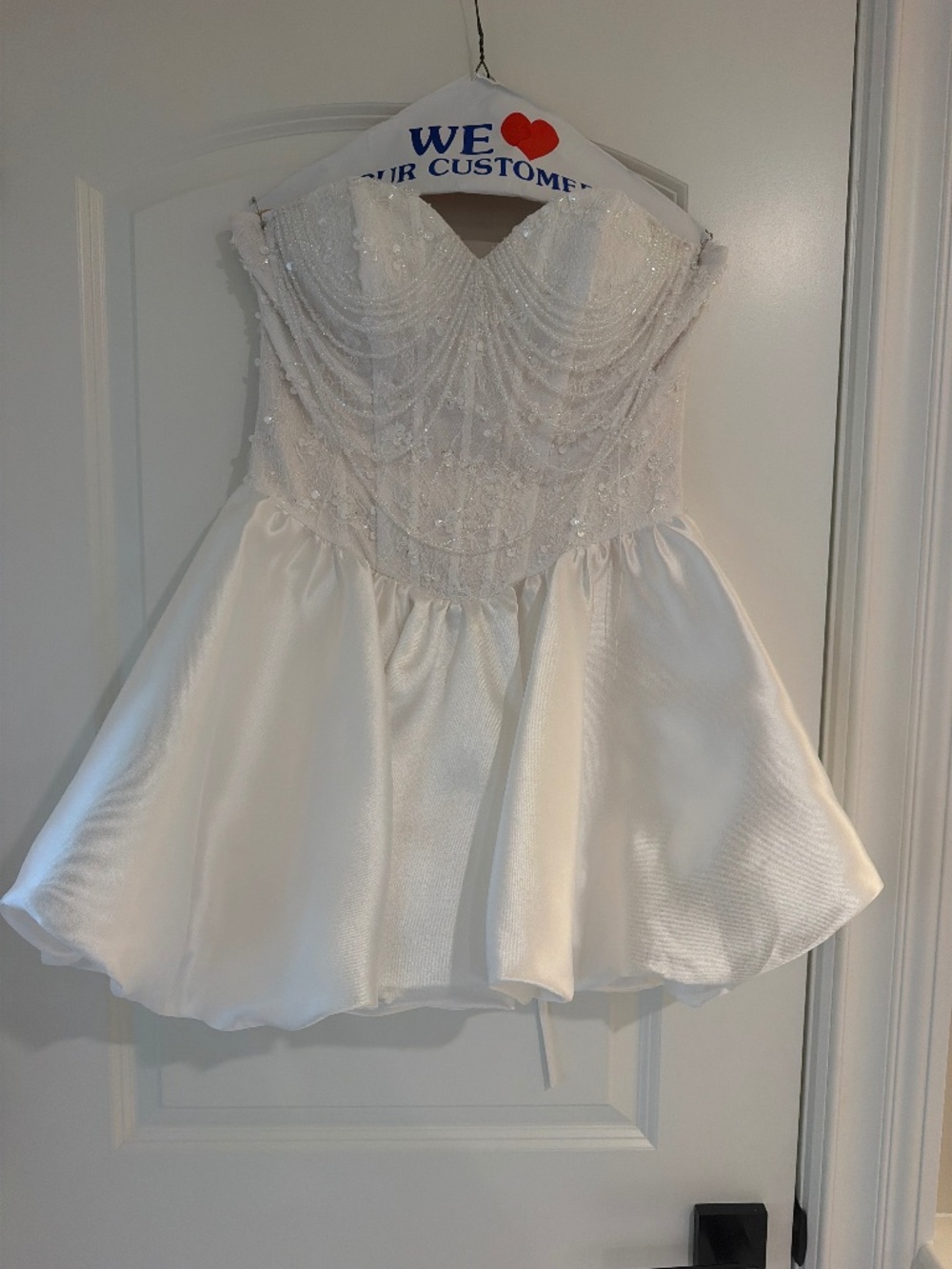 Luxury White Pearl & Sequin Embellished Corset Bridal Mini Dress